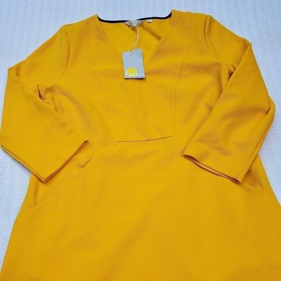 Boden Bronte Ottoman Yellow Rib Textured Knit 3/4 Sleeve Vneck Sz. 12L Dress - Picture 10 of 11